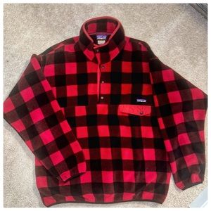 Patagonia Red and Black Buffalo Plaid Snap-T Fleece Pullover